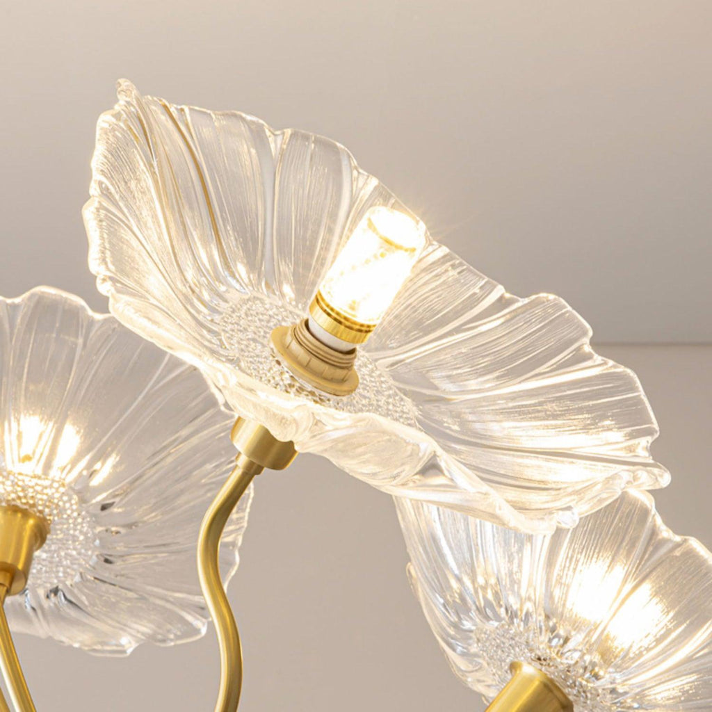 Lotus Leaf Glass Chandelier | Frosted Glass, Gold Finish & Ideal for Indoor Lighting