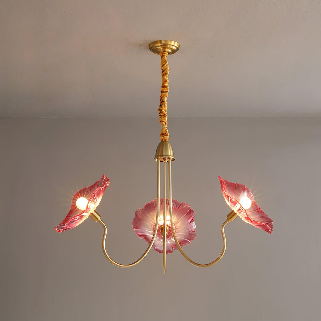 Lotus Leaf Glass Chandelier | Frosted Glass, Gold Finish & Ideal for Indoor Lighting