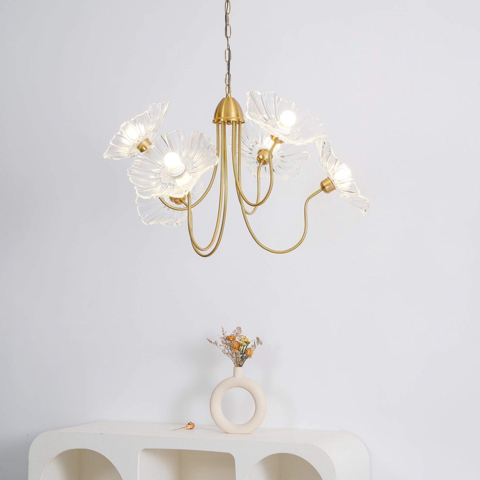 Lotus Leaf Glass Chandelier | Frosted Glass, Gold Finish & Ideal for Indoor Lighting