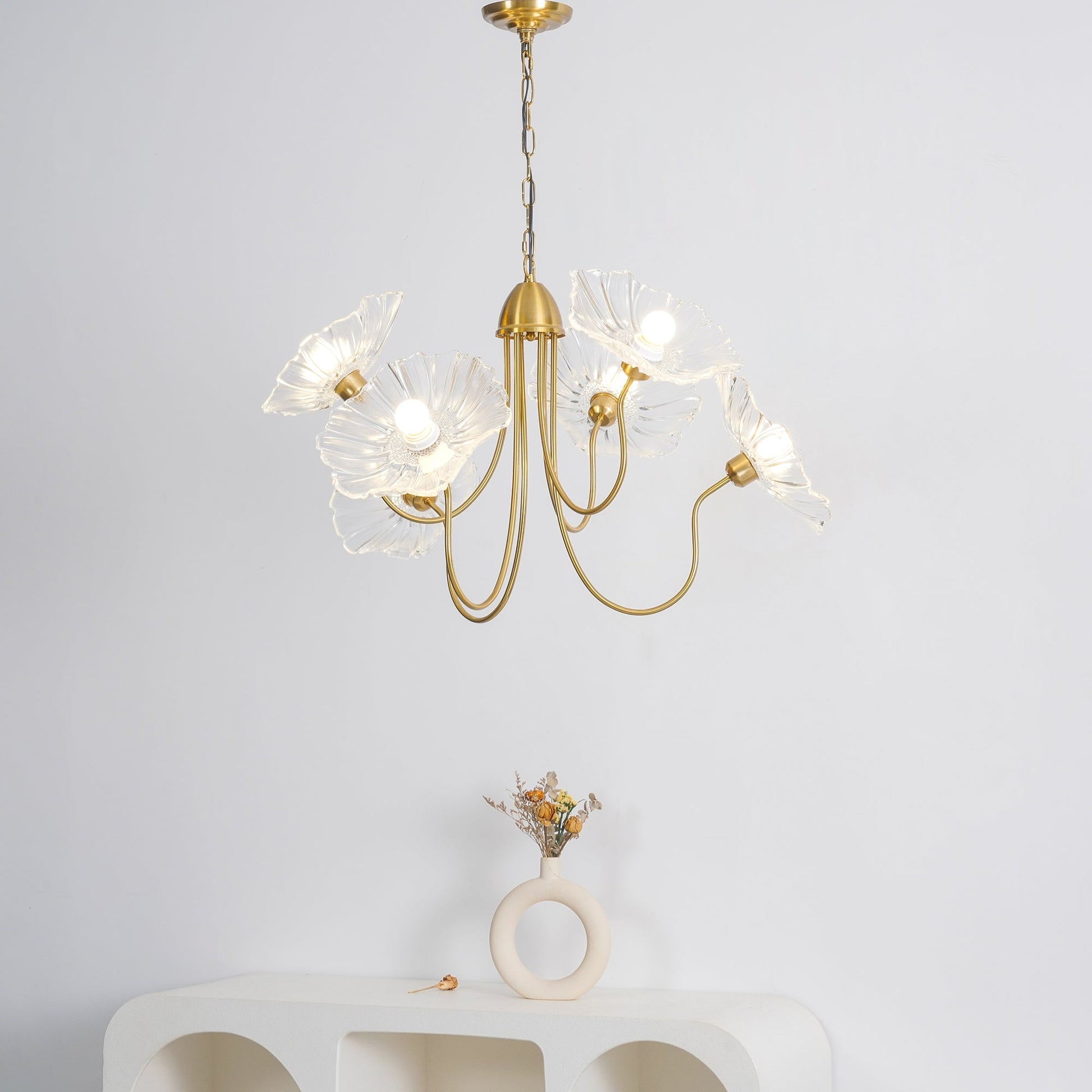 Lotus Leaf Glass Chandelier | Frosted Glass, Gold Finish & Ideal for Indoor Lighting