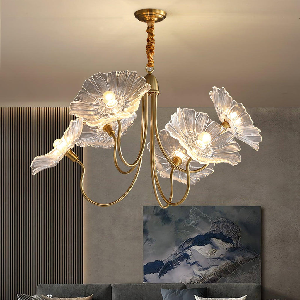 Lotus Leaf Glass Chandelier | Frosted Glass, Gold Finish & Ideal for Indoor Lighting