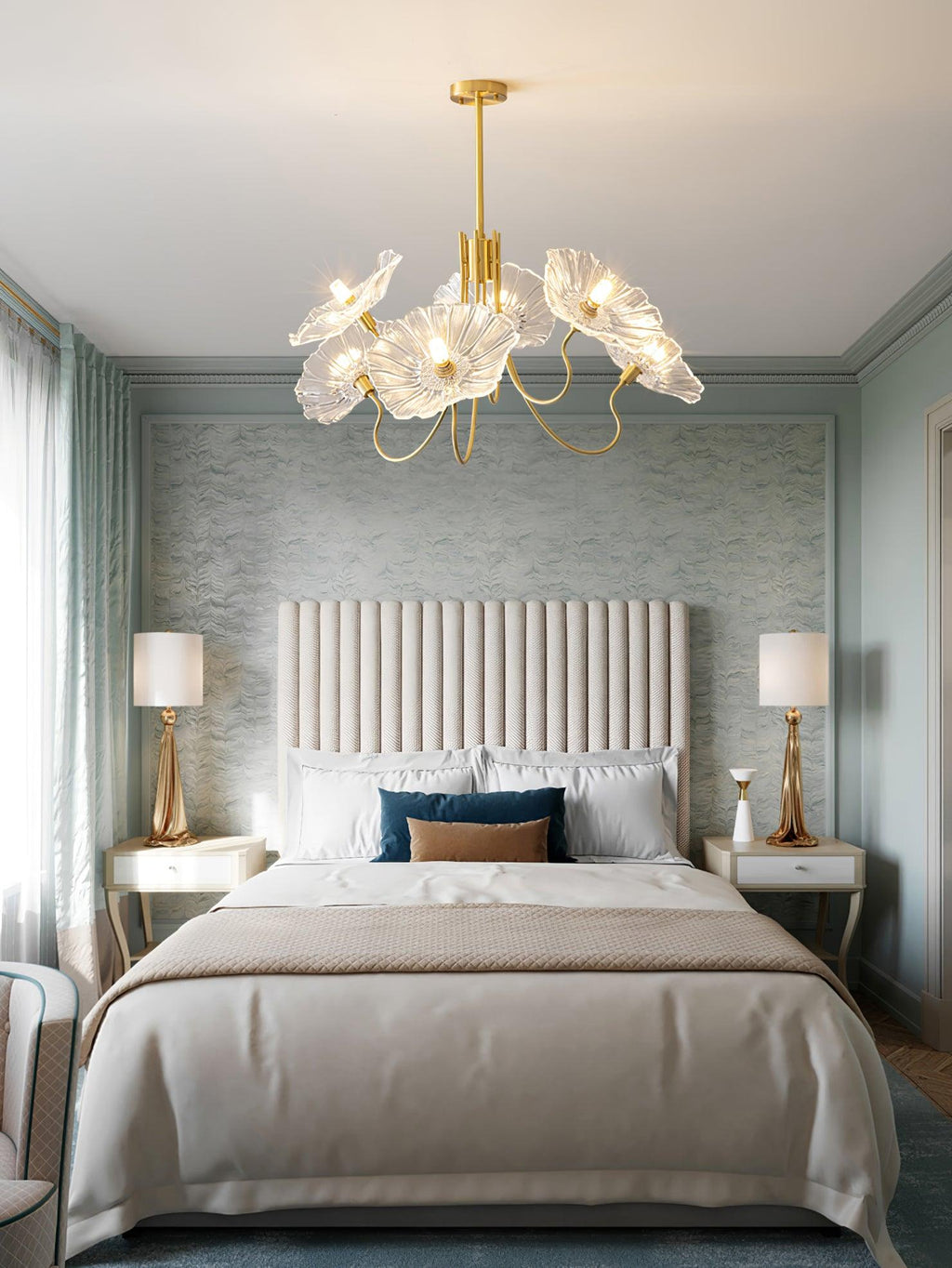 Lotus Leaf Glass Chandelier | Frosted Glass, Gold Finish & Ideal for Indoor Lighting