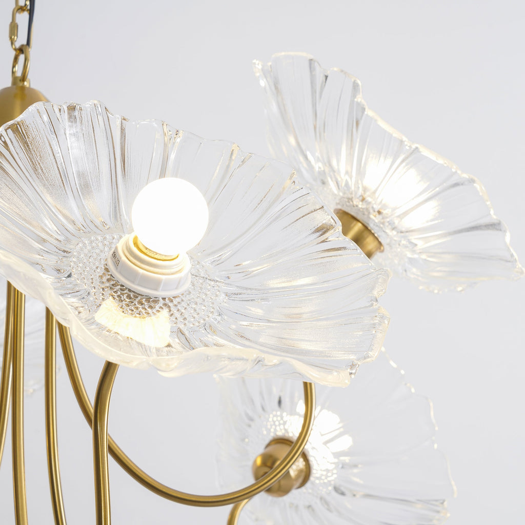 Lotus Leaf Glass Chandelier | Frosted Glass, Gold Finish & Ideal for Indoor Lighting