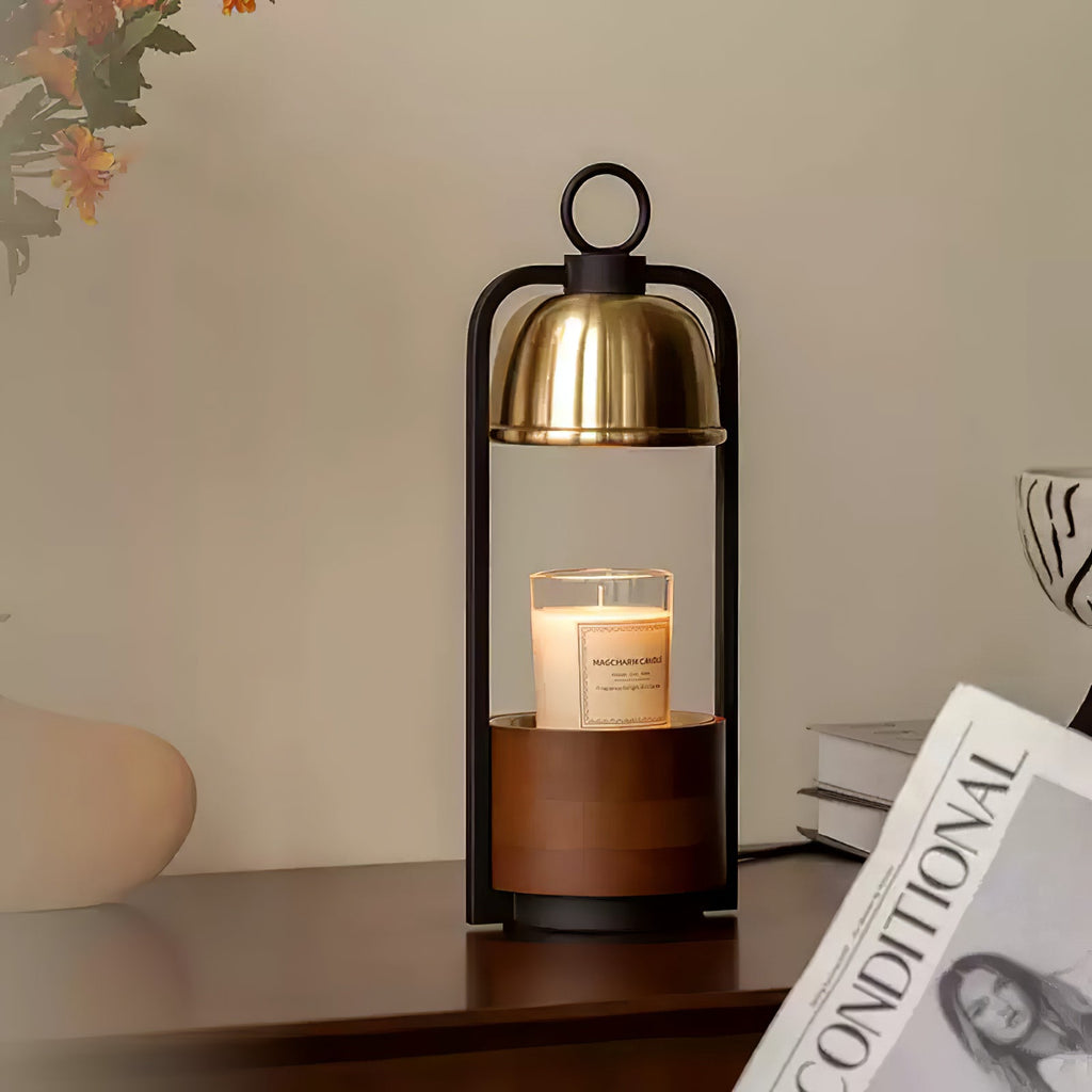 Candle Warmer Lamp | Halogen Light, Stylish Brass & Wood Design for Indoor Relaxation