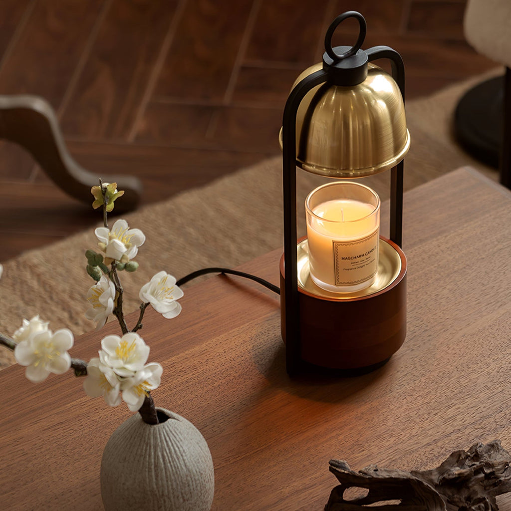 Candle Warmer Lamp | Halogen Light, Stylish Brass & Wood Design for Indoor Relaxation