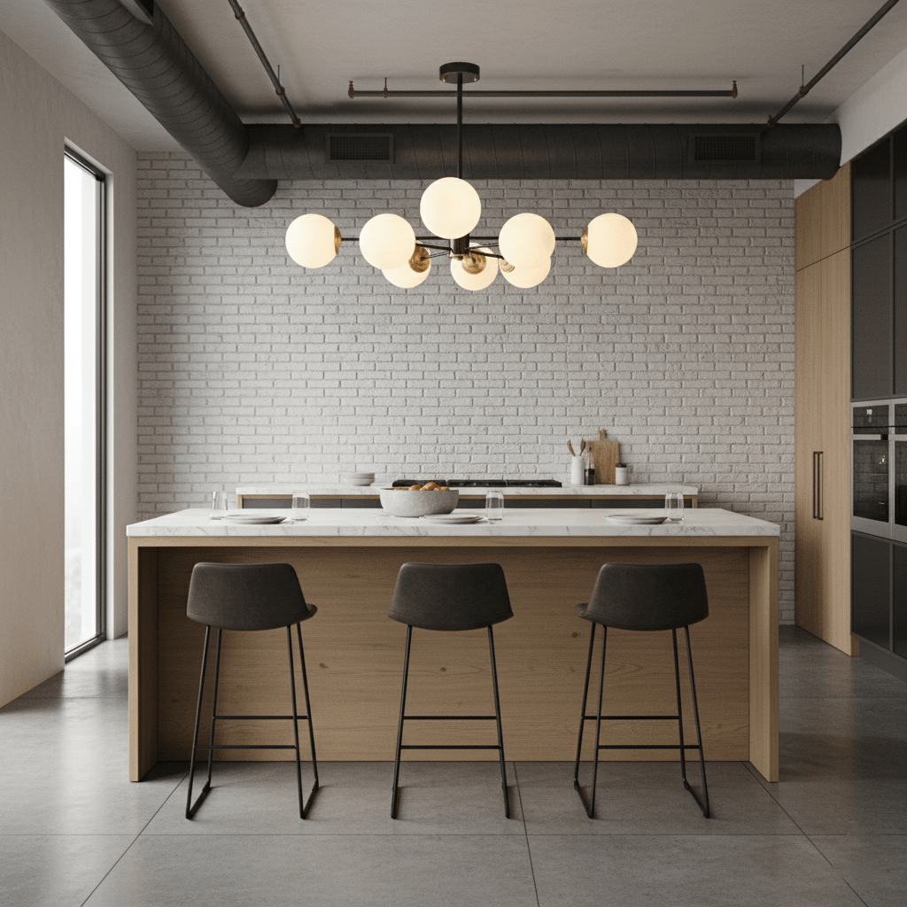 Modern Brass Orb Chandelier | Frosted Glass, 6-8 Lights & Ideal for Dining Rooms and Living Areas