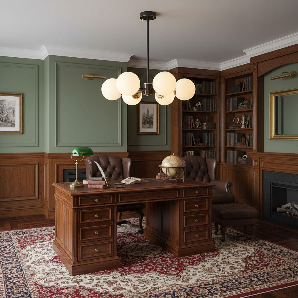 Modern Brass Orb Chandelier | Frosted Glass, 6-8 Lights & Ideal for Dining Rooms and Living Areas