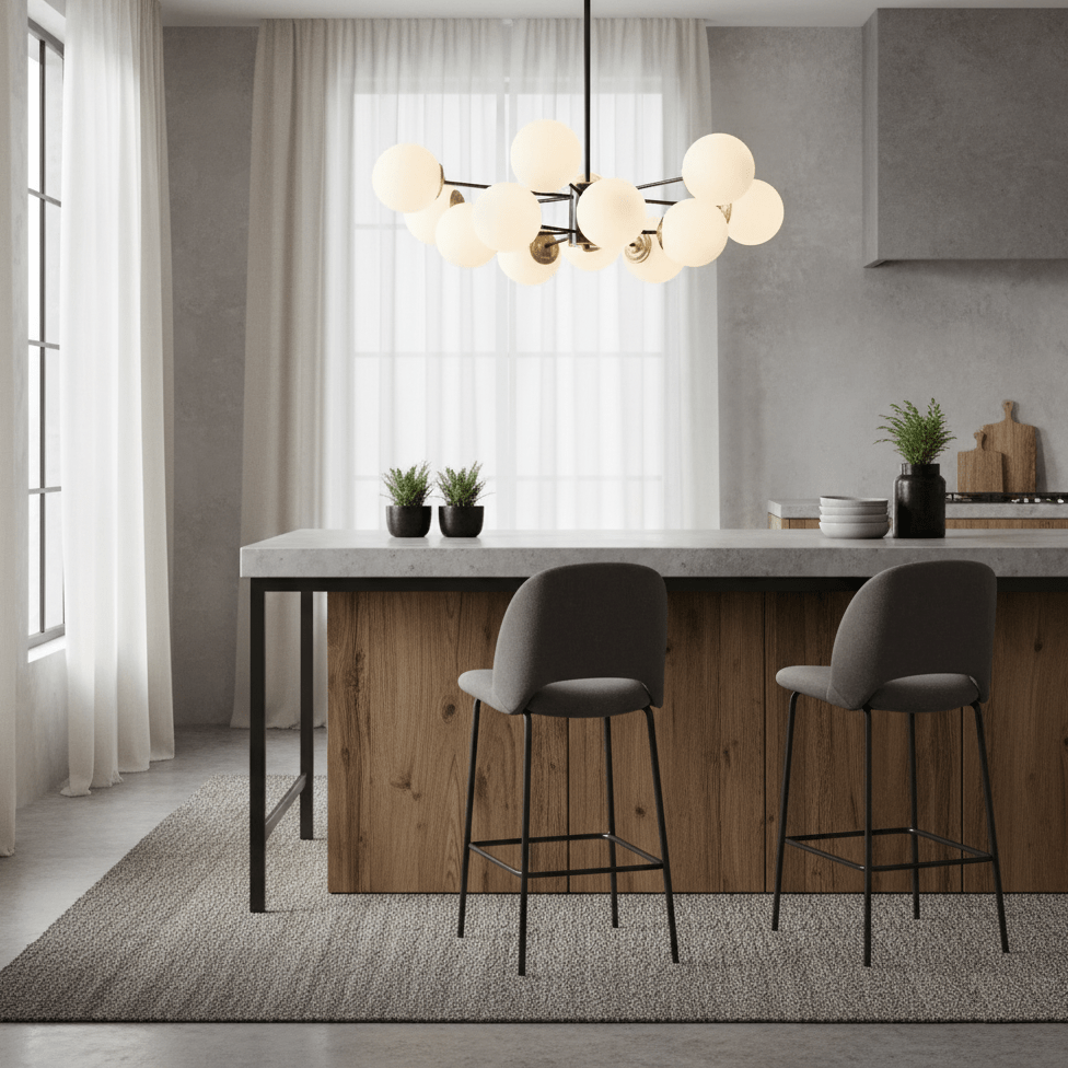 Modern Brass Orb Chandelier | Frosted Glass, 6-8 Lights & Ideal for Dining Rooms and Living Areas