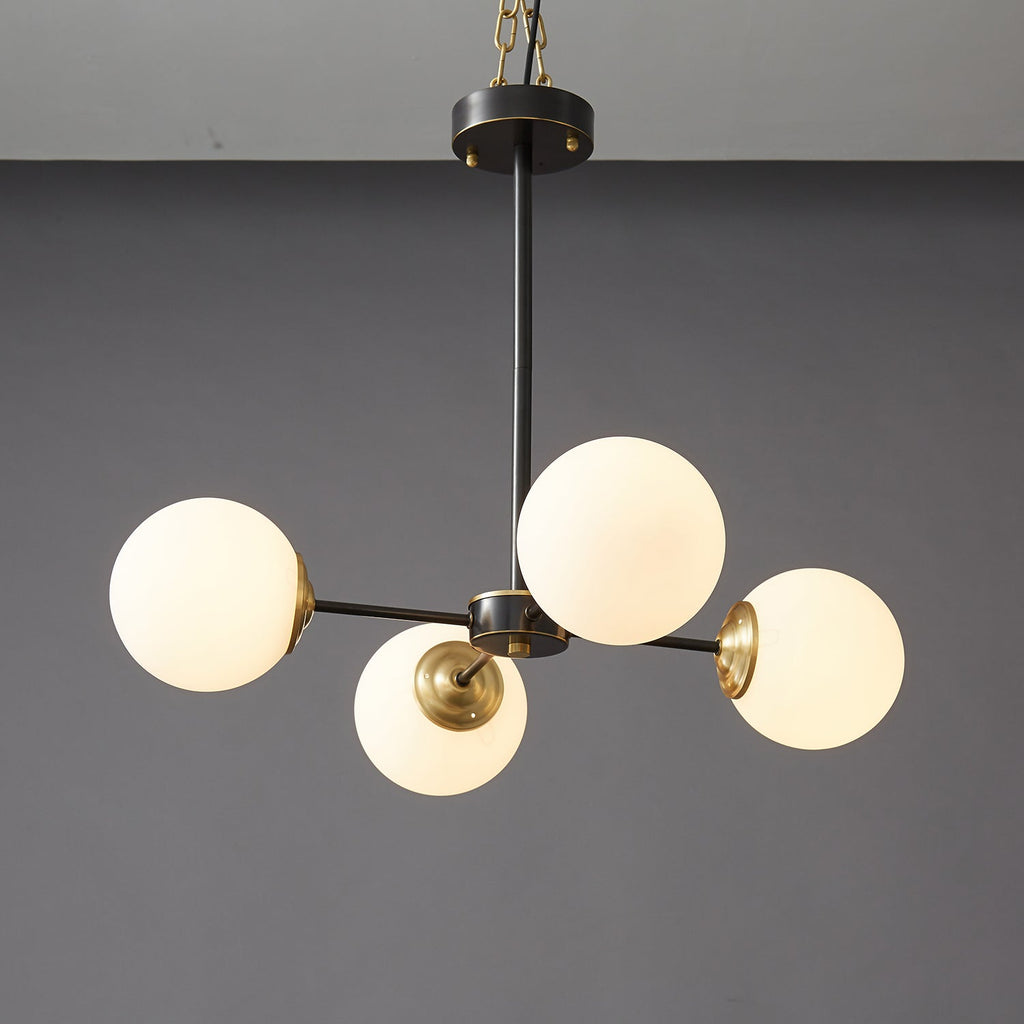 Modern Brass Orb Chandelier | Frosted Glass, 6-8 Lights & Ideal for Dining Rooms and Living Areas