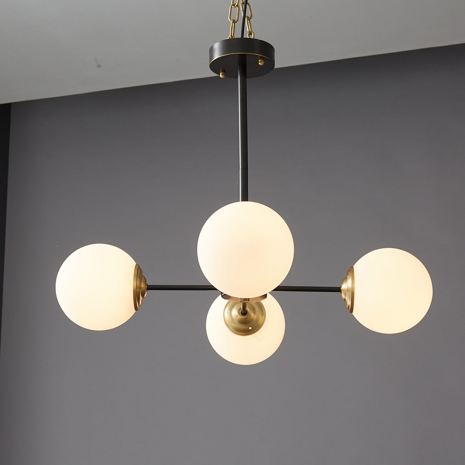 Modern Brass Orb Chandelier | Frosted Glass, 6-8 Lights & Ideal for Dining Rooms and Living Areas