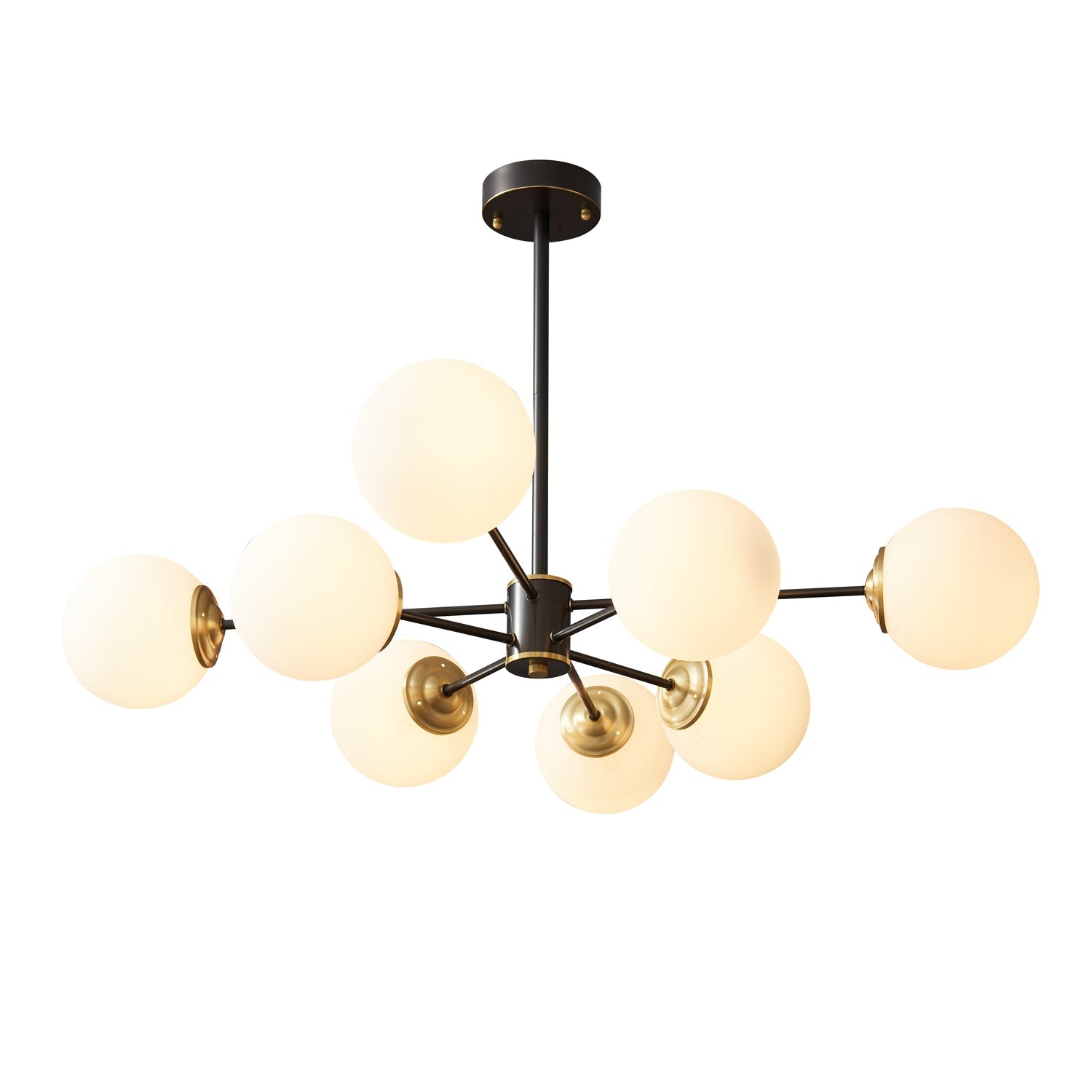 Modern Brass Orb Chandelier | Frosted Glass, 6-8 Lights & Ideal for Dining Rooms and Living Areas