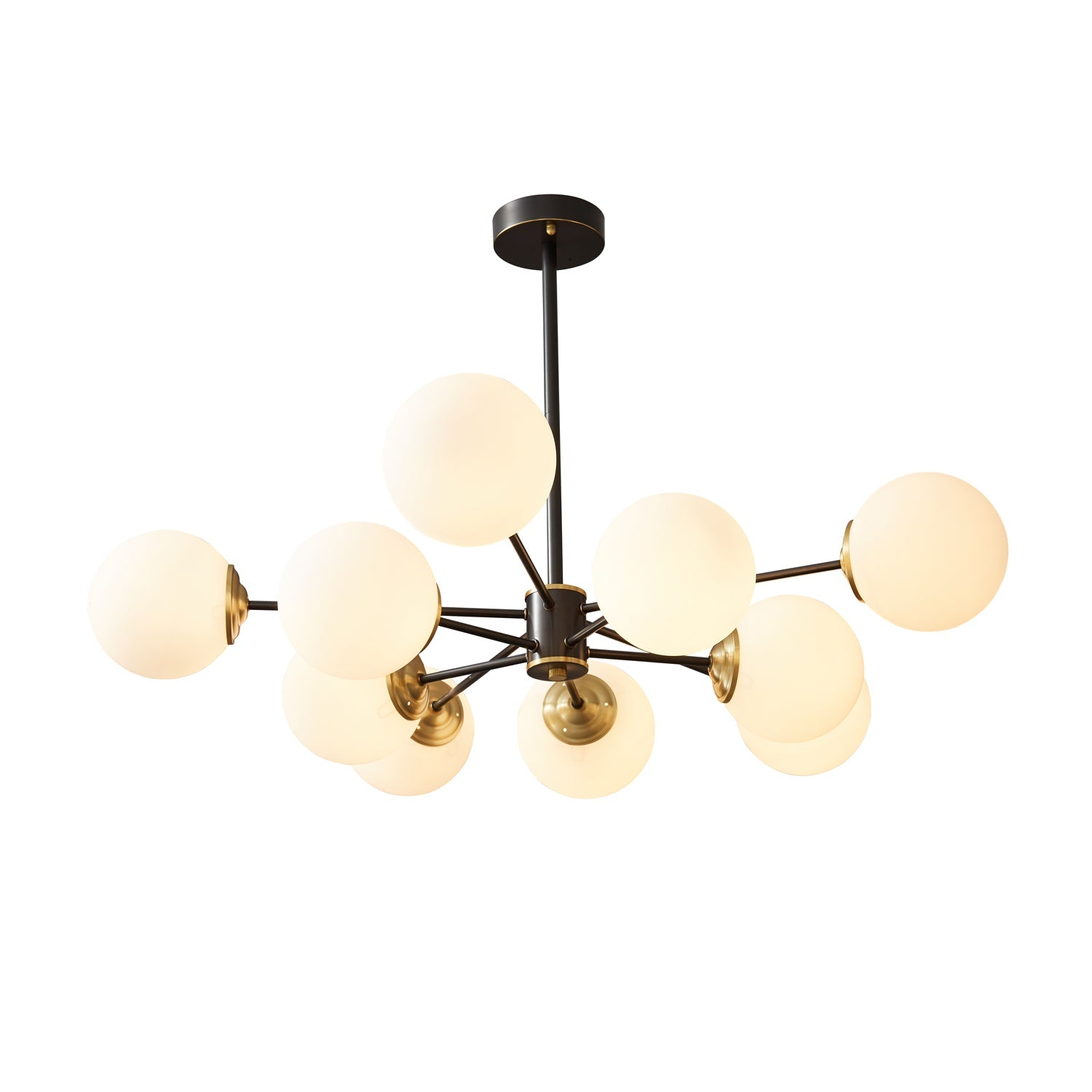 Modern Brass Orb Chandelier | Frosted Glass, 6-8 Lights & Ideal for Dining Rooms and Living Areas