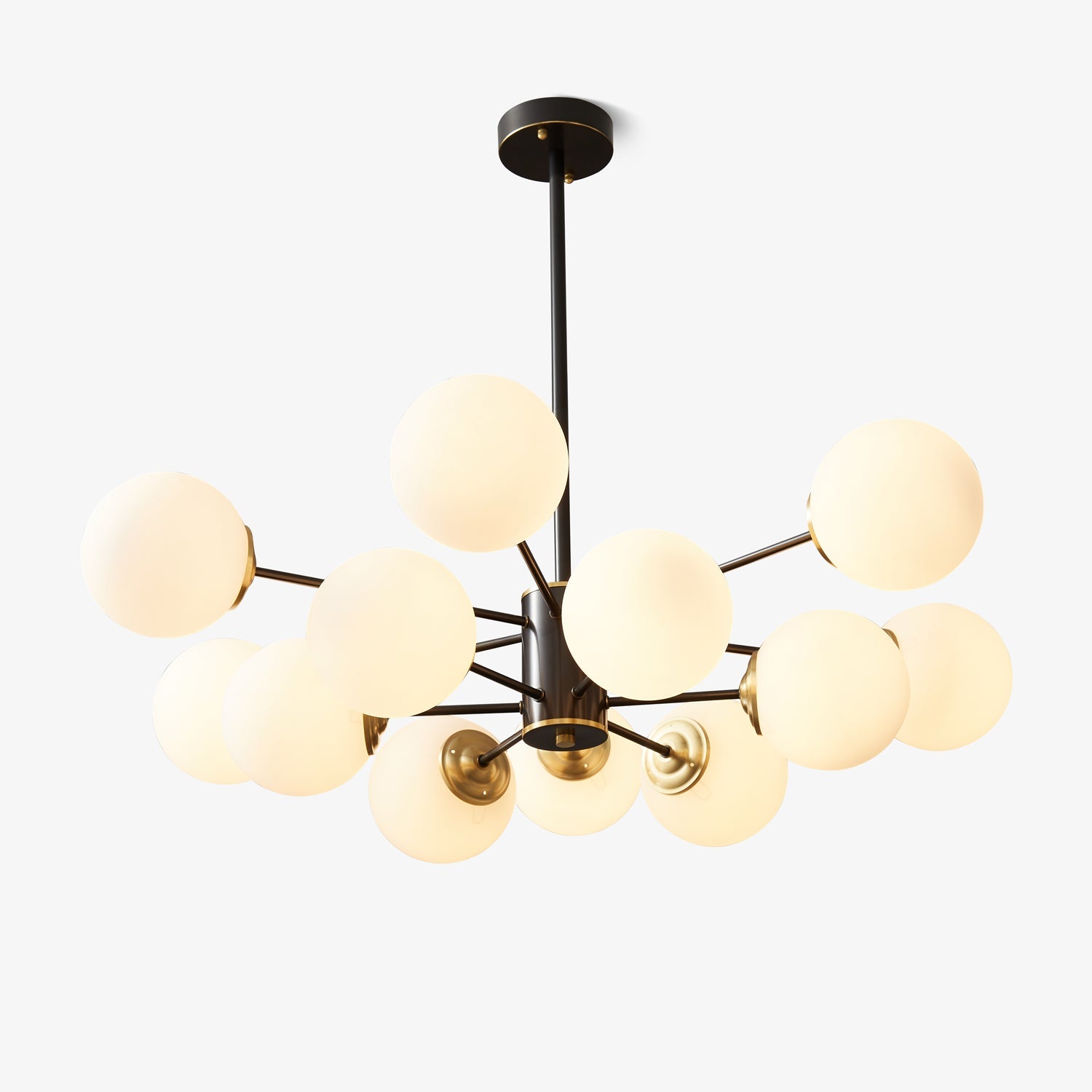 Modern Brass Orb Chandelier | Frosted Glass, 6-8 Lights & Ideal for Dining Rooms and Living Areas