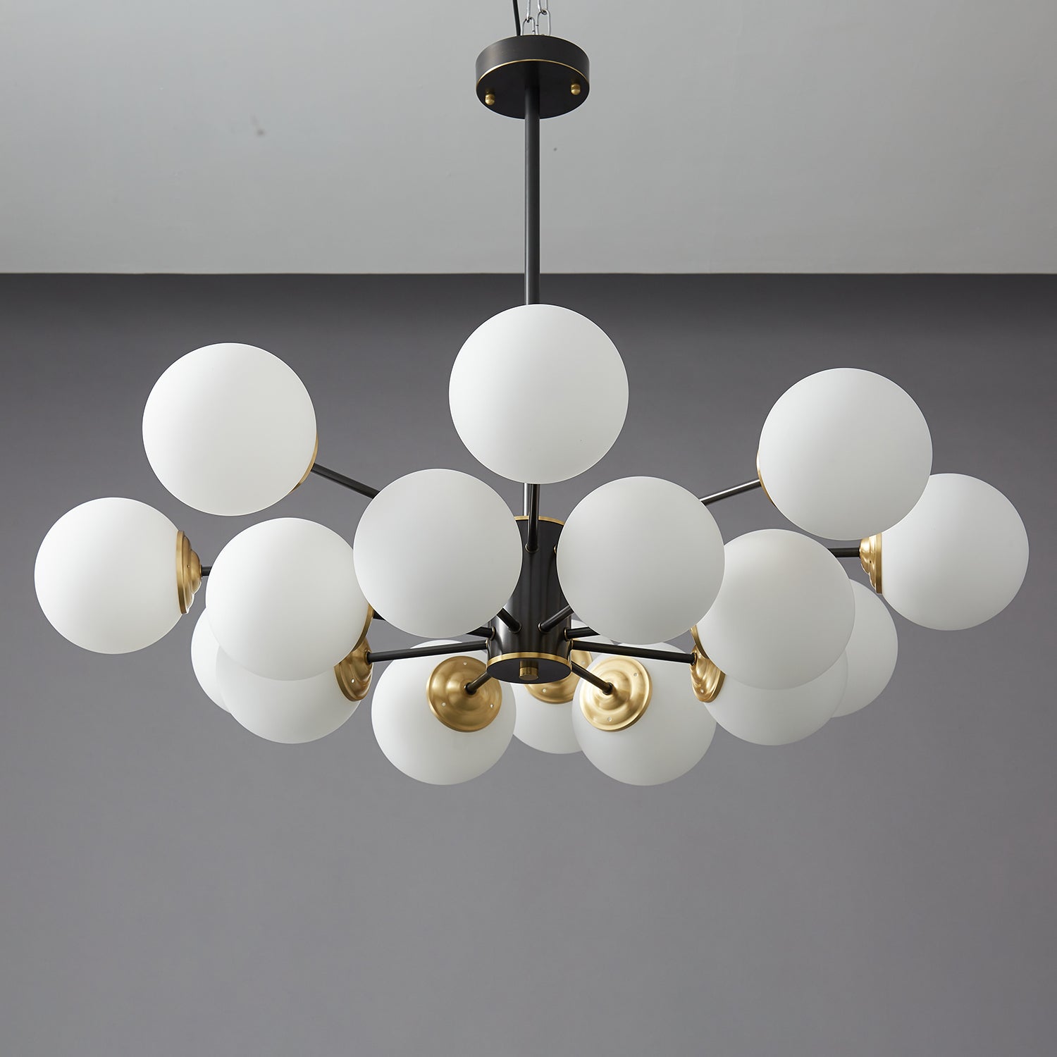 Modern Brass Orb Chandelier | Frosted Glass, 6-8 Lights & Ideal for Dining Rooms and Living Areas