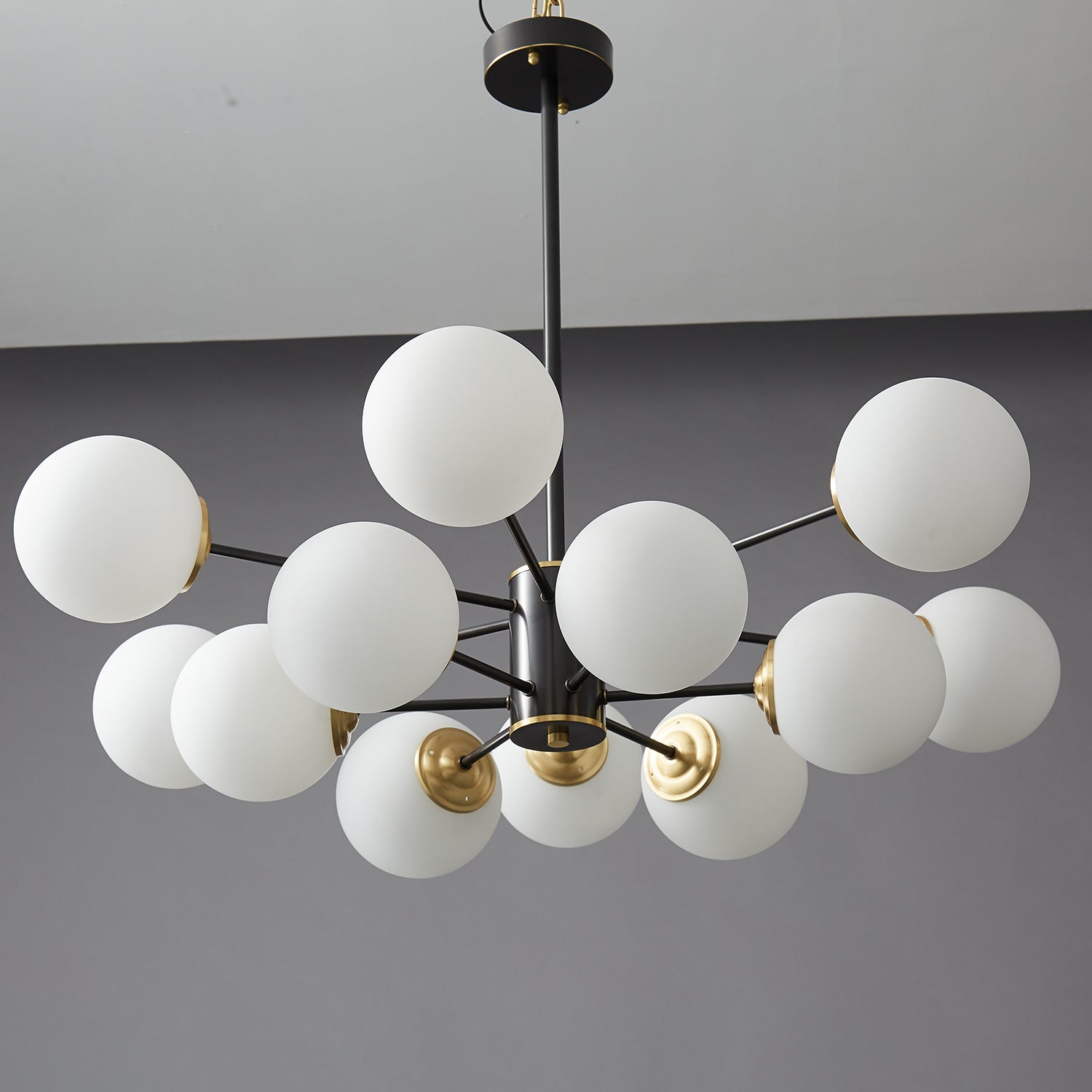 Modern Brass Orb Chandelier | Frosted Glass, 6-8 Lights & Ideal for Dining Rooms and Living Areas