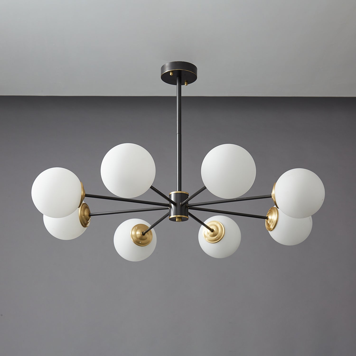 Modern Brass Orb Chandelier | Frosted Glass, 6-8 Lights & Ideal for Dining Rooms and Living Areas