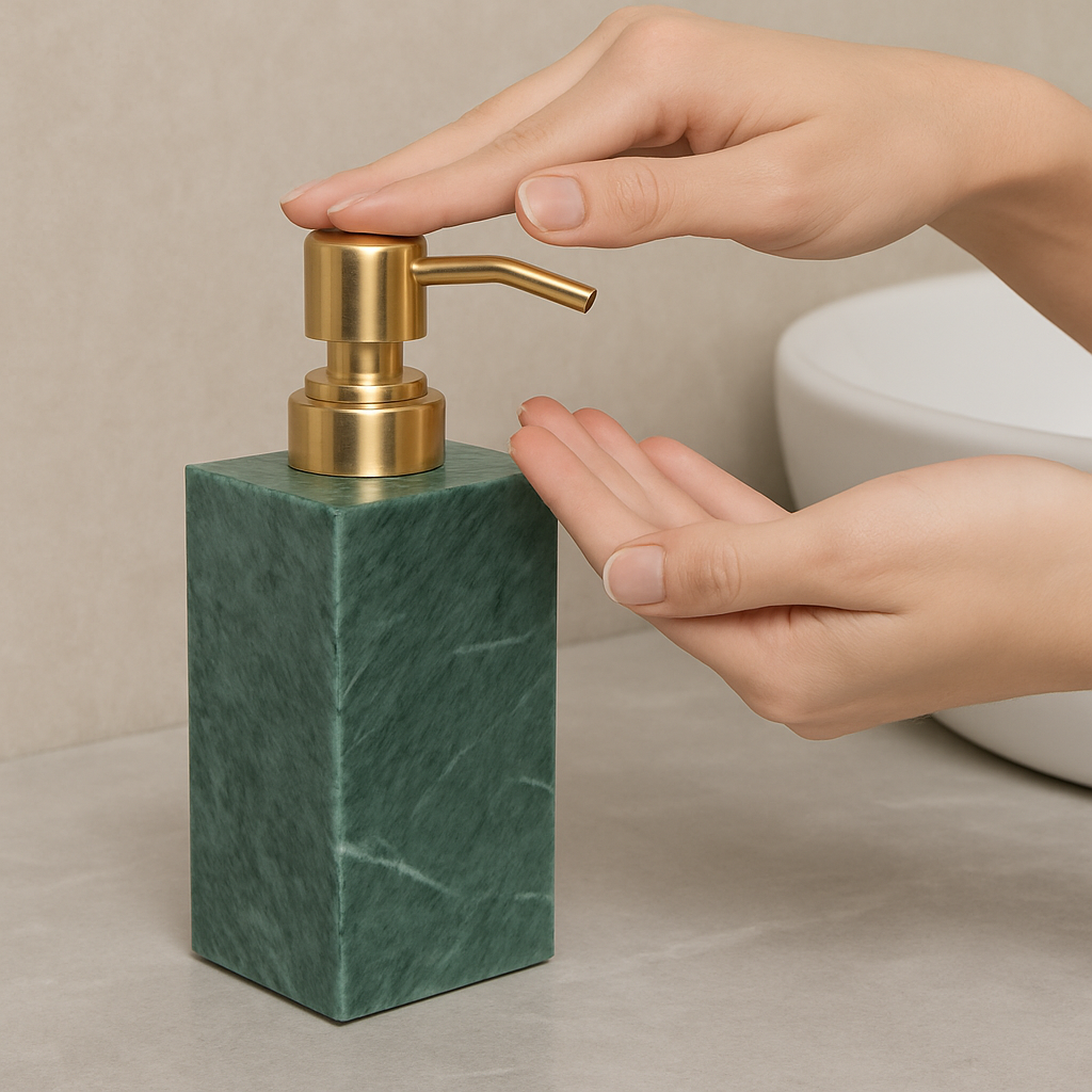Solid Marble Soap Dispenser with Metal Pump – 1kg Natural Stone Lotion & Hand Sanitizer Bottle for Bathroom or Kitchen