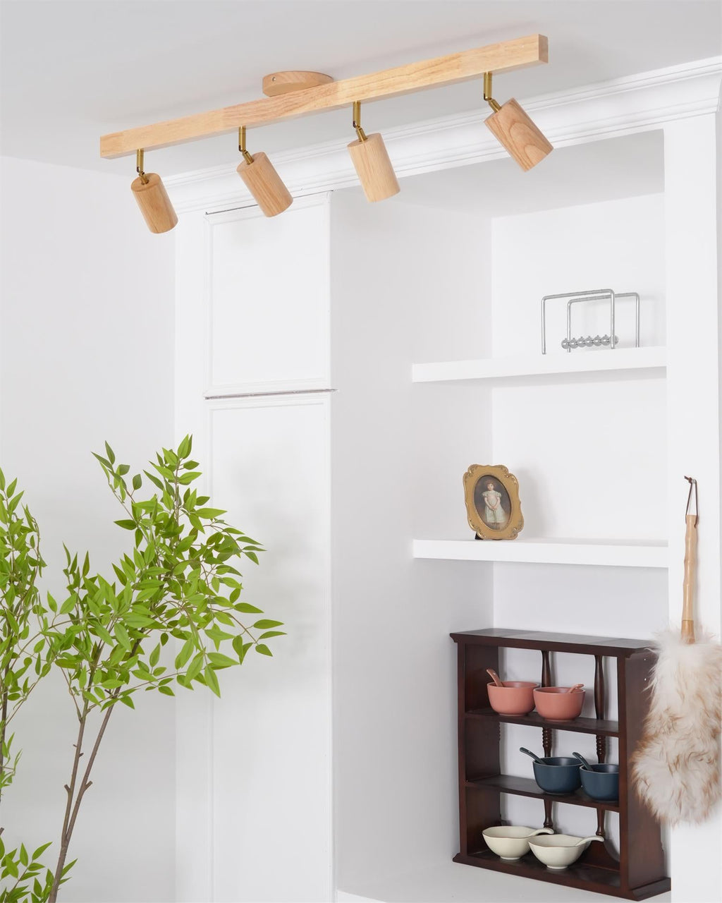 Wood Track Lighting Fixture - Adjustable LED Spotlight for Home, Kitchen, and Living Room