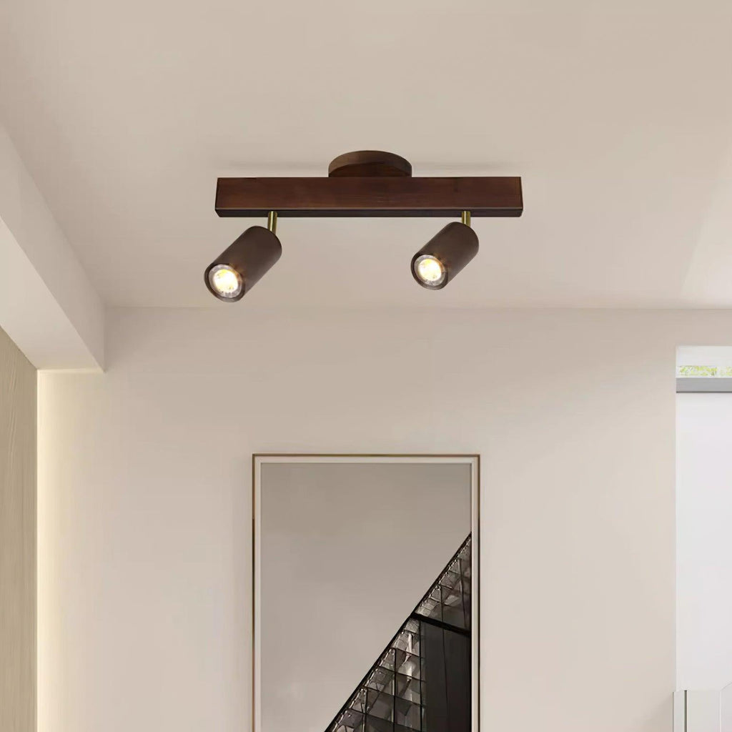 Wood Track Lighting Fixture - Adjustable LED Spotlight for Home, Kitchen, and Living Room