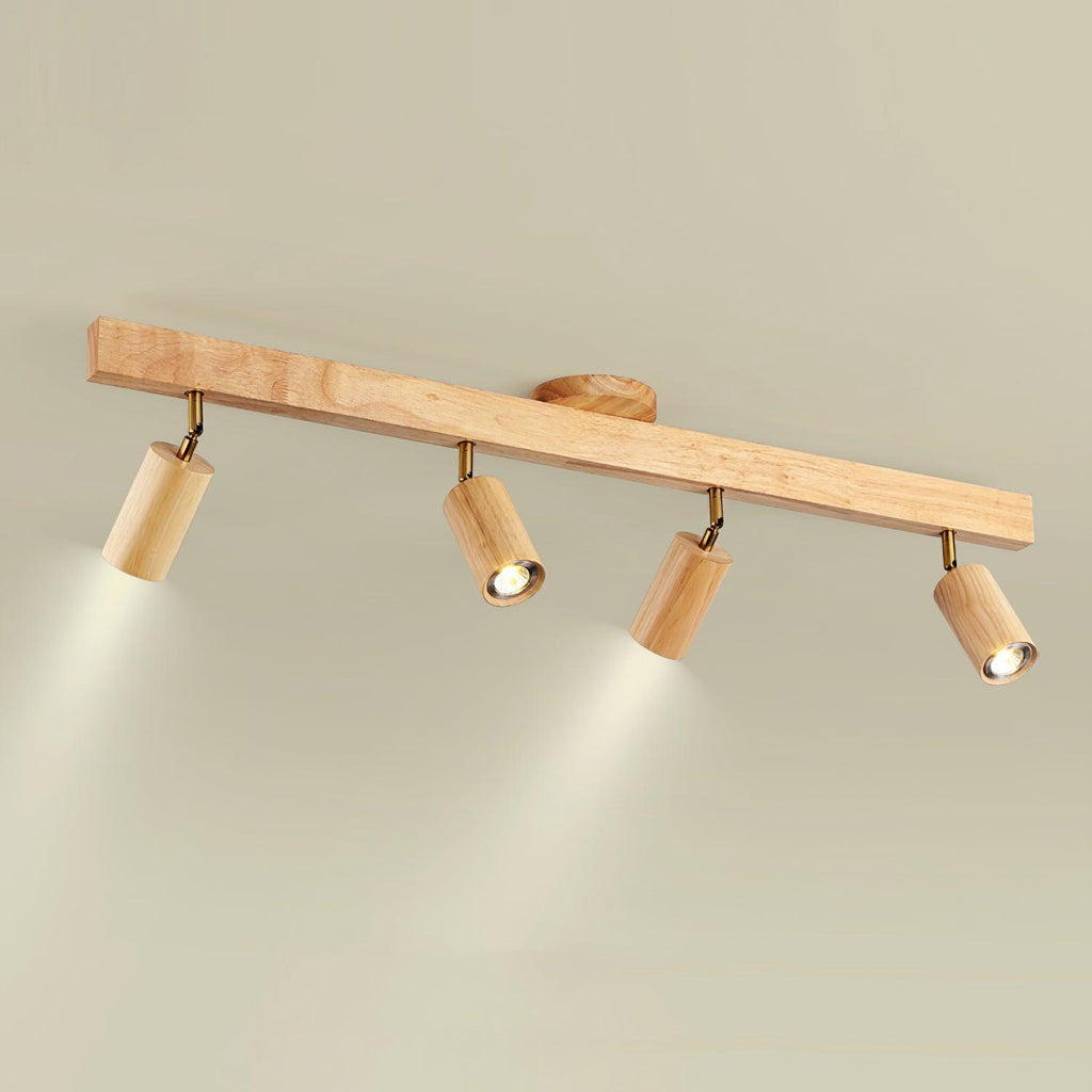 Wood Track Lighting Fixture - Adjustable LED Spotlight for Home, Kitchen, and Living Room