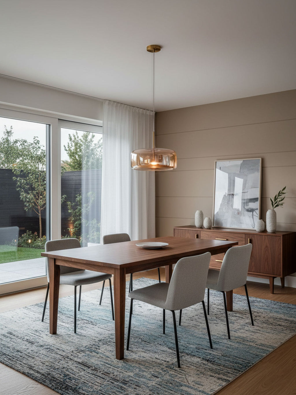 Glass Pendant Lamp | Hand-Blown Smoked Dome with Metal Accents for Modern Home Decor