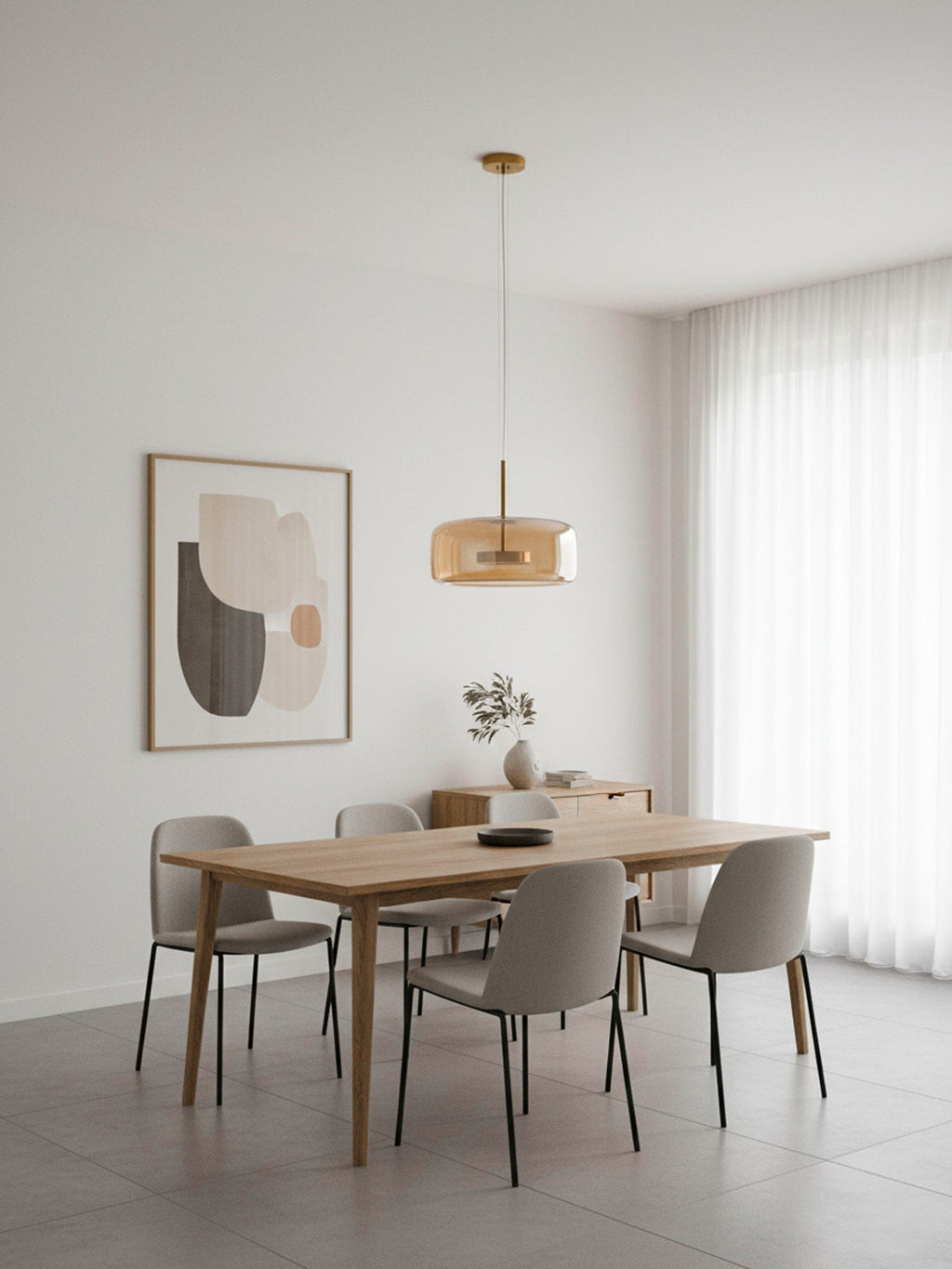 Glass Pendant Lamp | Hand-Blown Smoked Dome with Metal Accents for Modern Home Decor