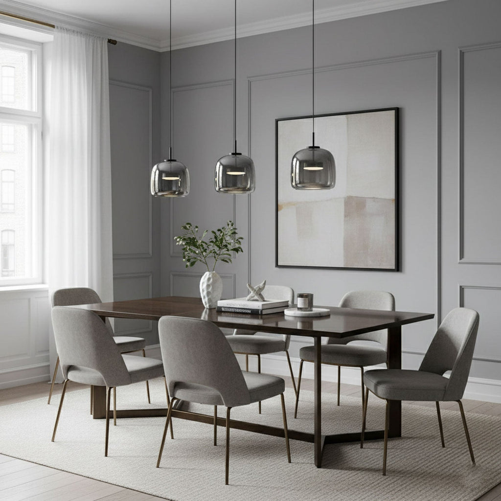 Glass Pendant Lamp | Hand-Blown Smoked Dome with Metal Accents for Modern Home Decor