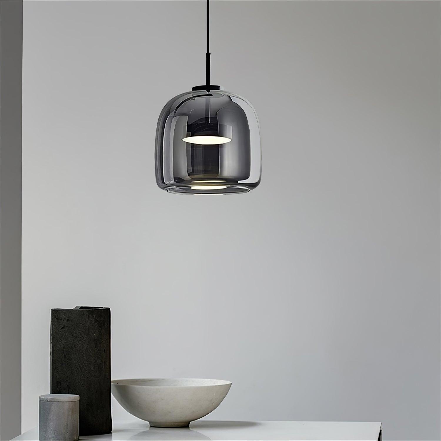 Glass Pendant Lamp | Hand-Blown Smoked Dome with Metal Accents for Modern Home Decor