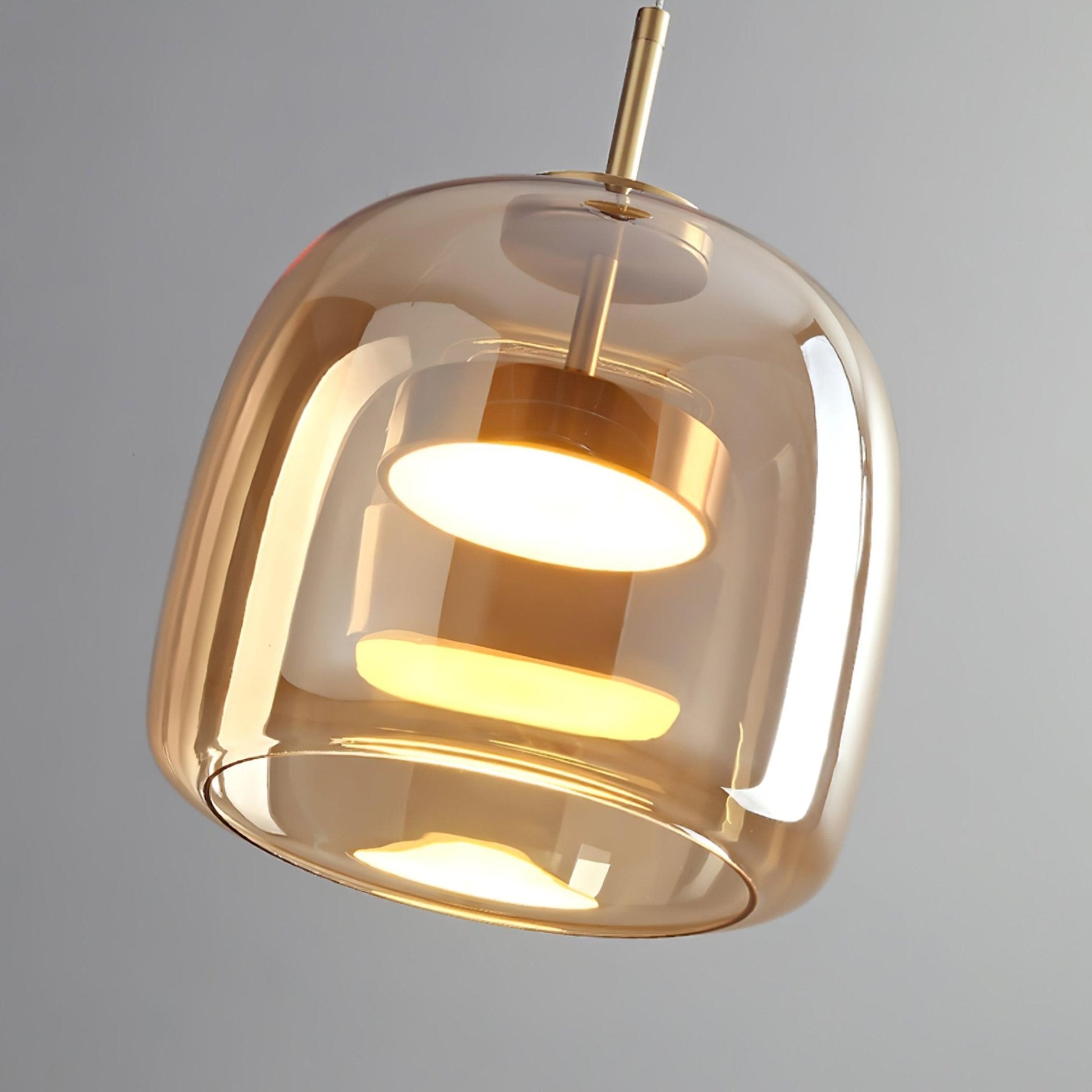 Glass Pendant Lamp | Hand-Blown Smoked Dome with Metal Accents for Modern Home Decor