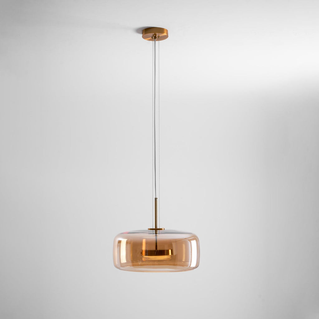Glass Pendant Lamp | Hand-Blown Smoked Dome with Metal Accents for Modern Home Decor