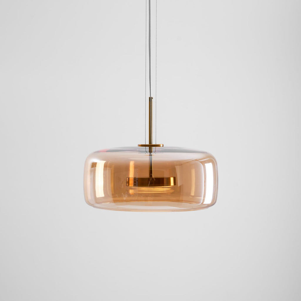 Glass Pendant Lamp | Hand-Blown Smoked Dome with Metal Accents for Modern Home Decor