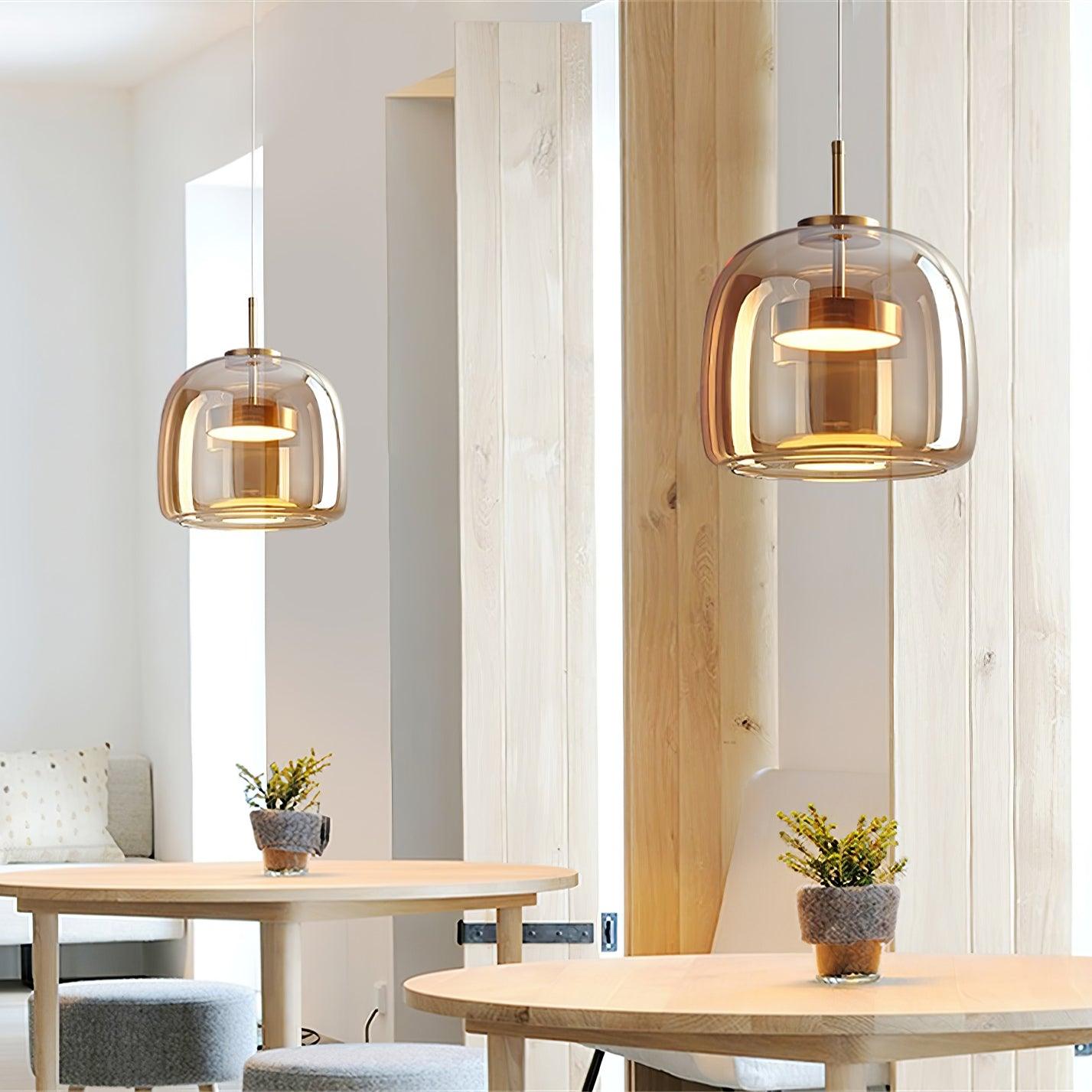 Glass Pendant Lamp | Hand-Blown Smoked Dome with Metal Accents for Modern Home Decor
