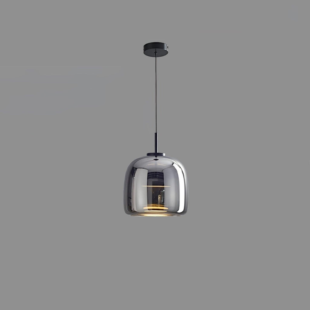 Glass Pendant Lamp | Hand-Blown Smoked Dome with Metal Accents for Modern Home Decor