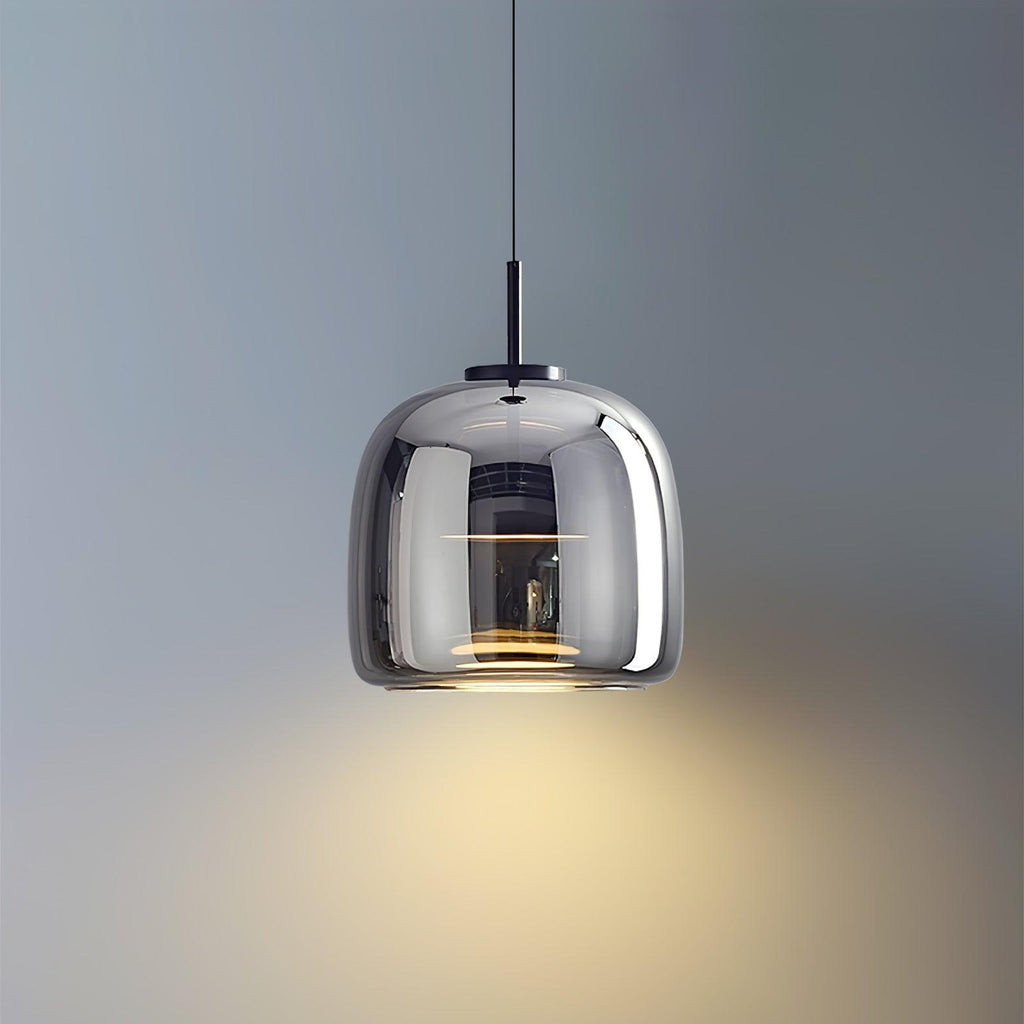 Glass Pendant Lamp | Hand-Blown Smoked Dome with Metal Accents for Modern Home Decor