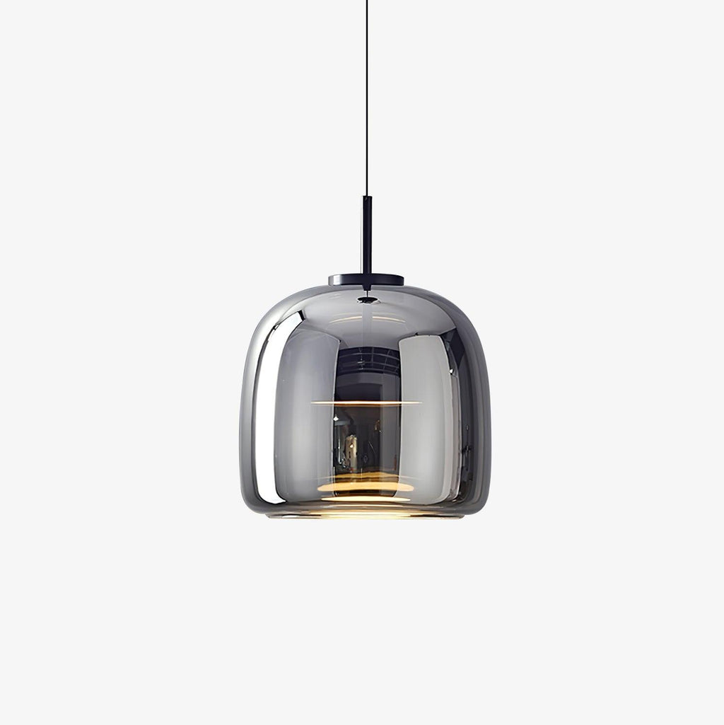 Glass Pendant Lamp | Hand-Blown Smoked Dome with Metal Accents for Modern Home Decor
