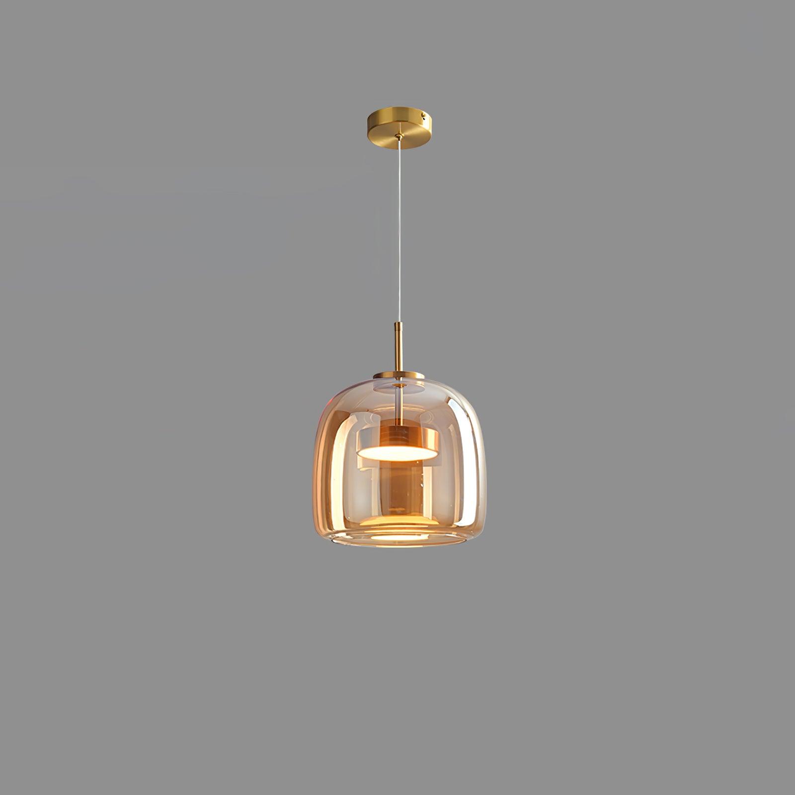 Glass Pendant Lamp | Hand-Blown Smoked Dome with Metal Accents for Modern Home Decor