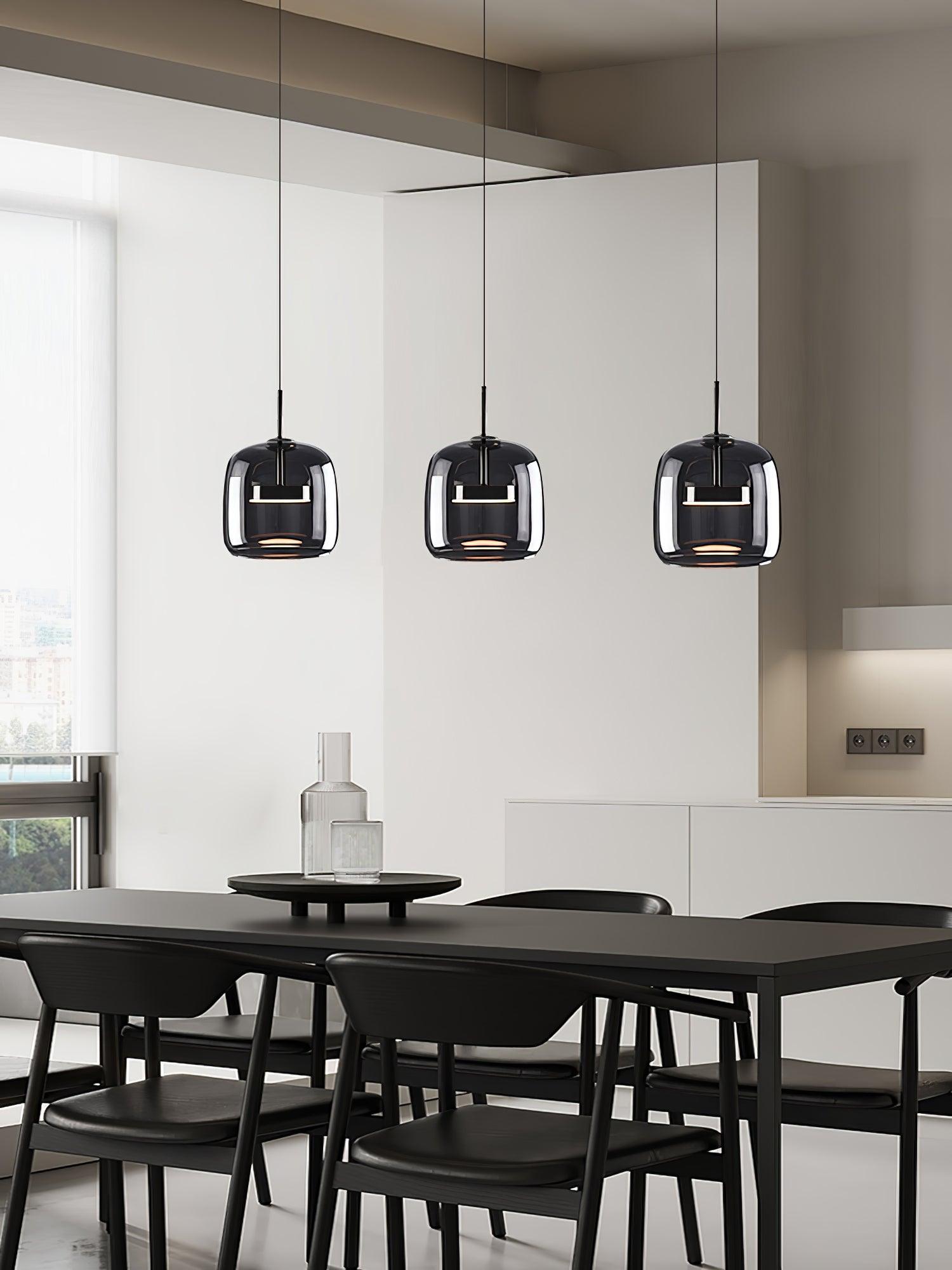 Glass Pendant Lamp | Hand-Blown Smoked Dome with Metal Accents for Modern Home Decor