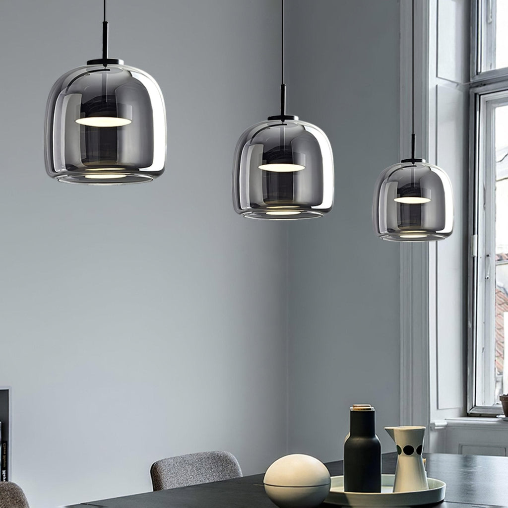 Glass Pendant Lamp | Hand-Blown Smoked Dome with Metal Accents for Modern Home Decor