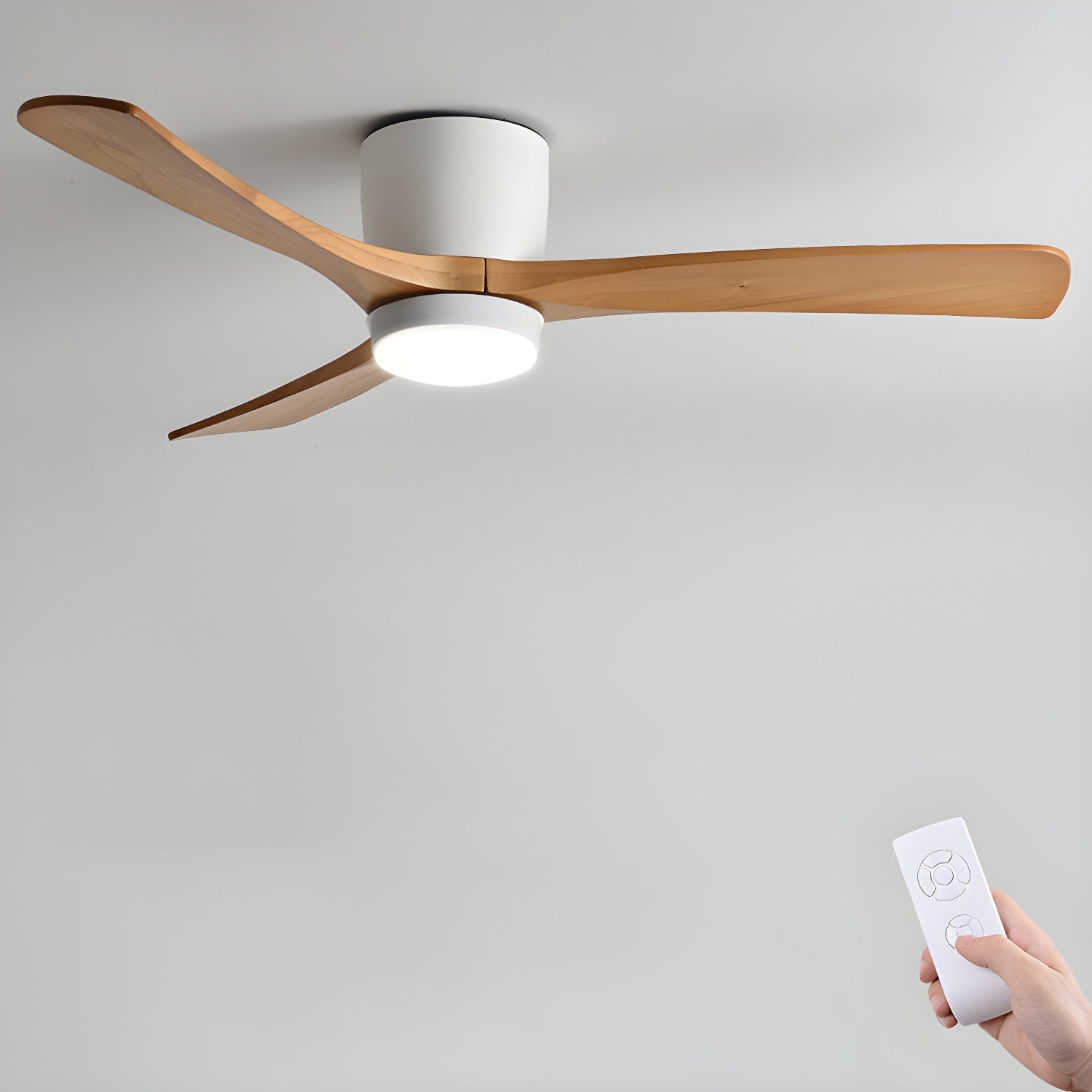Nordic Wooden Ceiling Fan Light | LED, 6-Speed Control & Minimalist Design for Indoor Spaces (42"/48"/52")