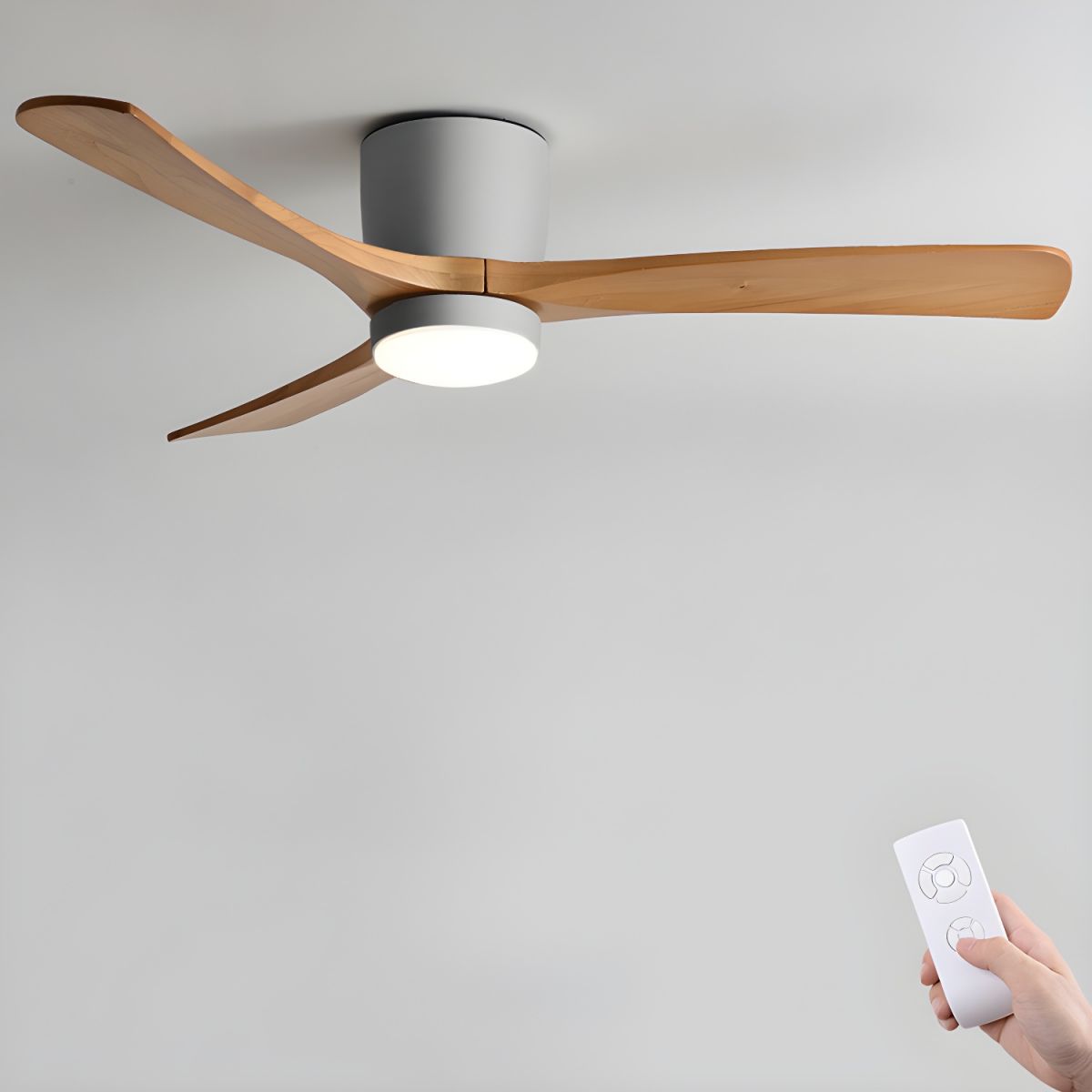 Nordic Wooden Ceiling Fan Light | LED, 6-Speed Control & Minimalist Design for Indoor Spaces (42"/48"/52")