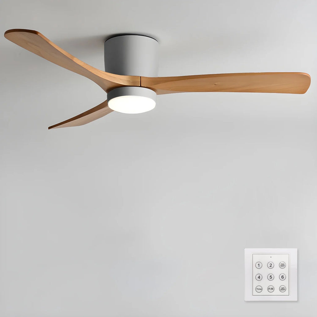 Nordic Wooden Ceiling Fan Light | LED, 6-Speed Control & Minimalist Design for Indoor Spaces (42"/48"/52")
