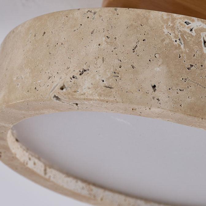 Round Yellow Travertine Ceiling Light Fixture for Ambient Lighting in Living Room, Entryway & Bedroom