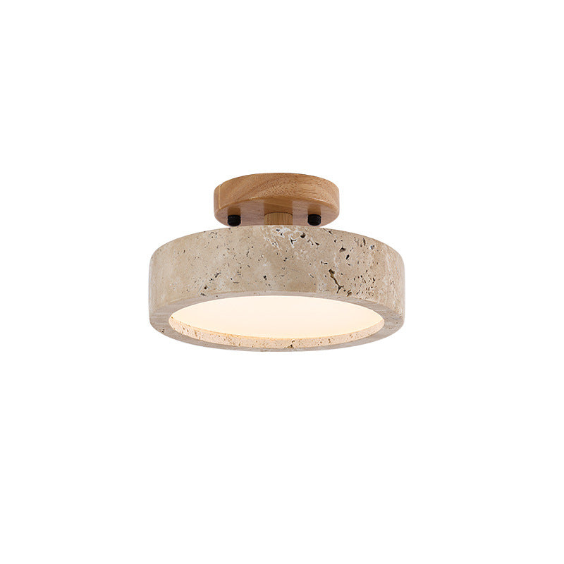 Round Yellow Travertine Ceiling Light Fixture for Ambient Lighting in Living Room, Entryway & Bedroom