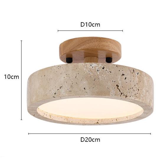 Round Yellow Travertine Ceiling Light Fixture for Ambient Lighting in Living Room, Entryway & Bedroom