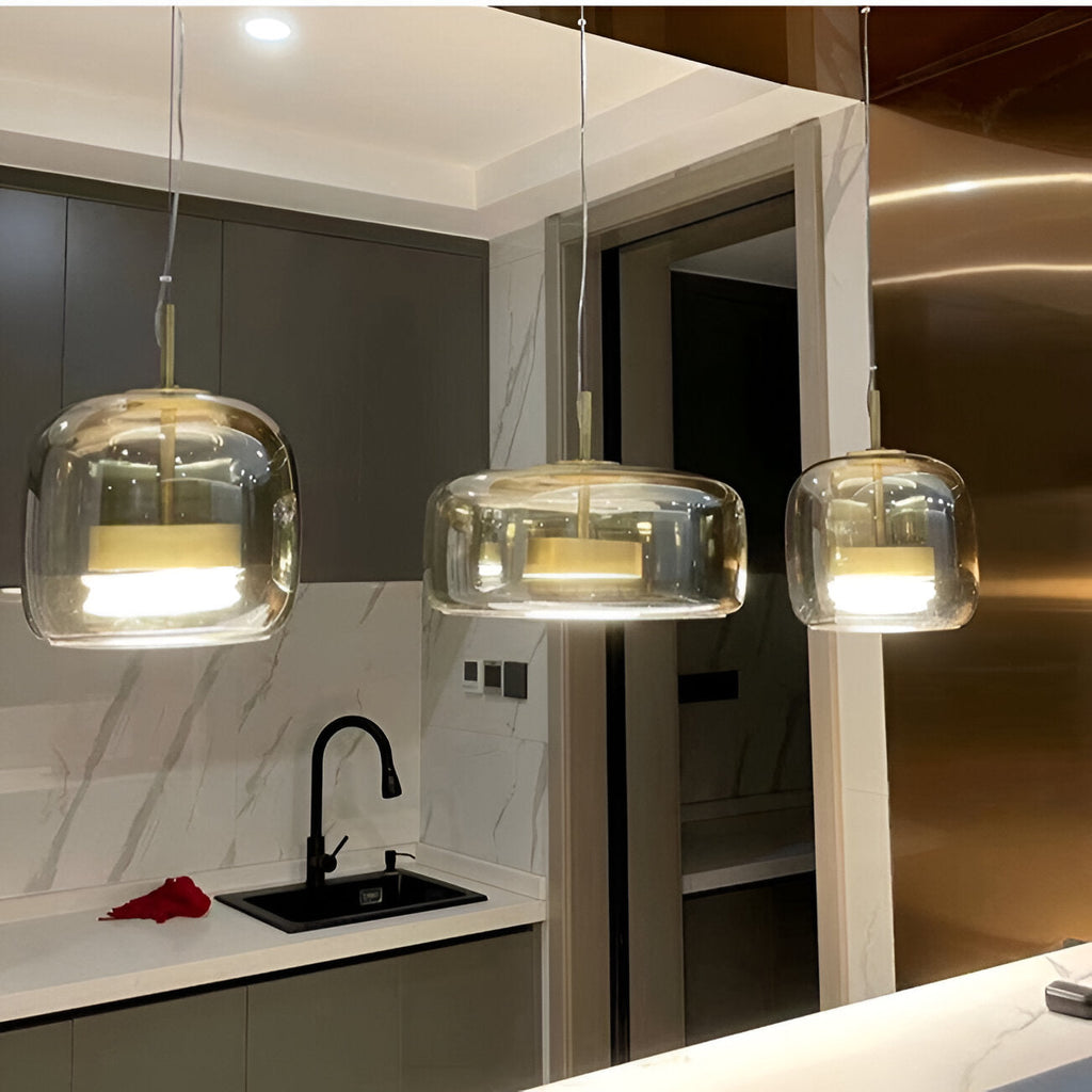 Glass LED Pendant Light with Retro Modern Style for Kitchen Island, Dining Room & Interior Hanging Lighting