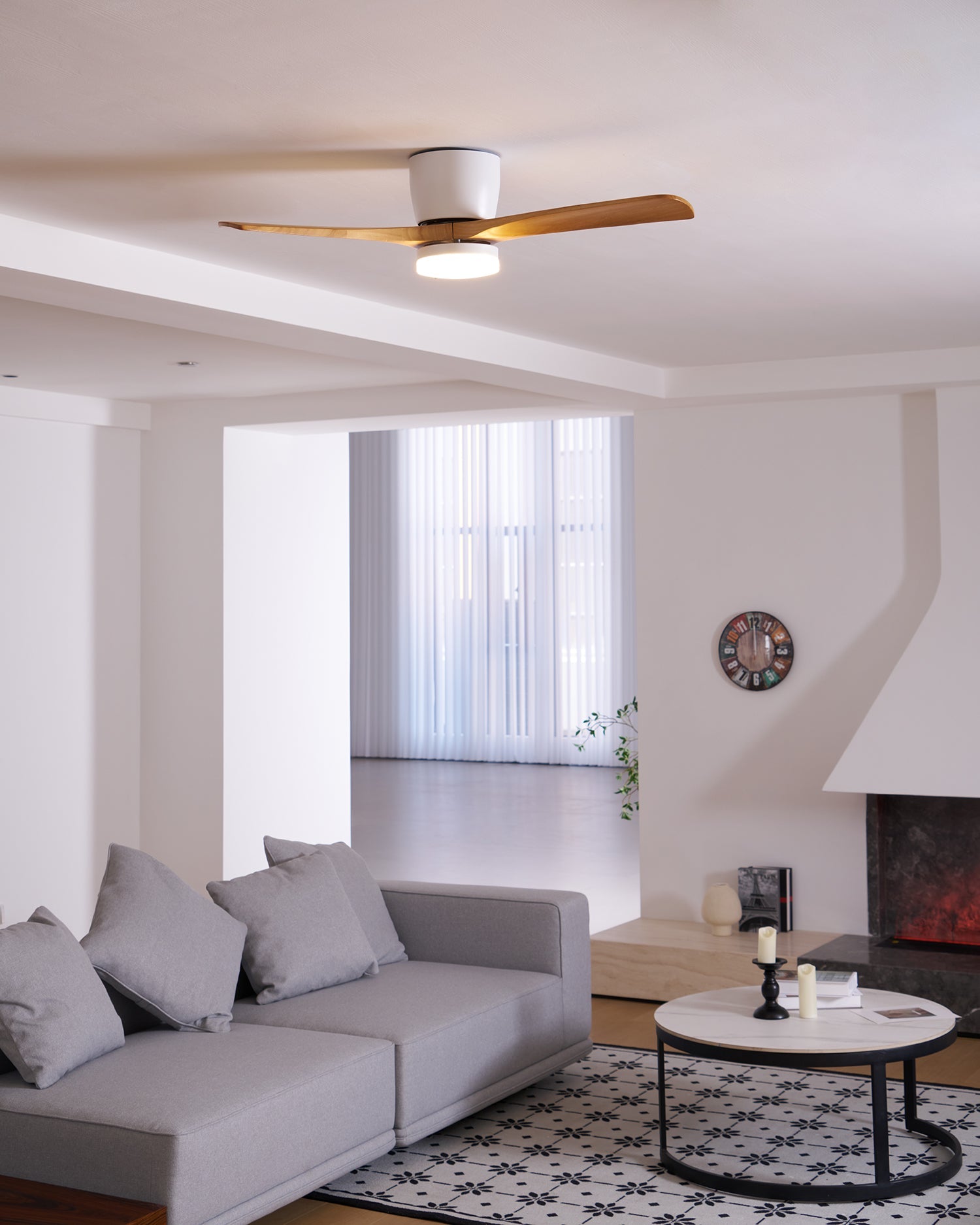 Nordic Wooden Ceiling Fan Light | LED, 6-Speed Control & Minimalist Design for Indoor Spaces (42"/48"/52")