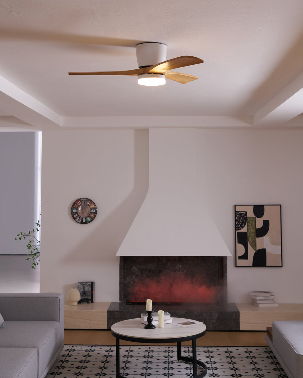 Nordic Wooden Ceiling Fan Light | LED, 6-Speed Control & Minimalist Design for Indoor Spaces (42"/48"/52")
