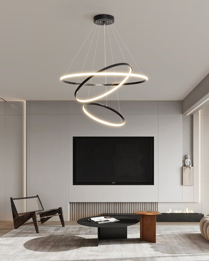 Orrery Rings Chandelier | Integrated LED, Brass Construction & Ideal for Modern Interiors and Luxury Spaces