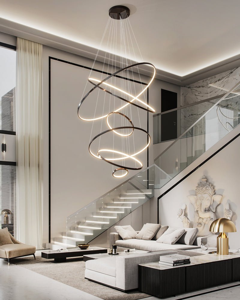 Orrery Rings Chandelier | Integrated LED, Brass Construction & Ideal for Modern Interiors and Luxury Spaces