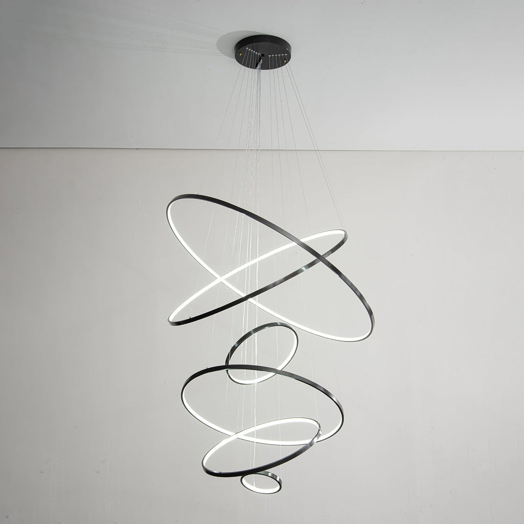 Orrery Rings Chandelier | Integrated LED, Brass Construction & Ideal for Modern Interiors and Luxury Spaces